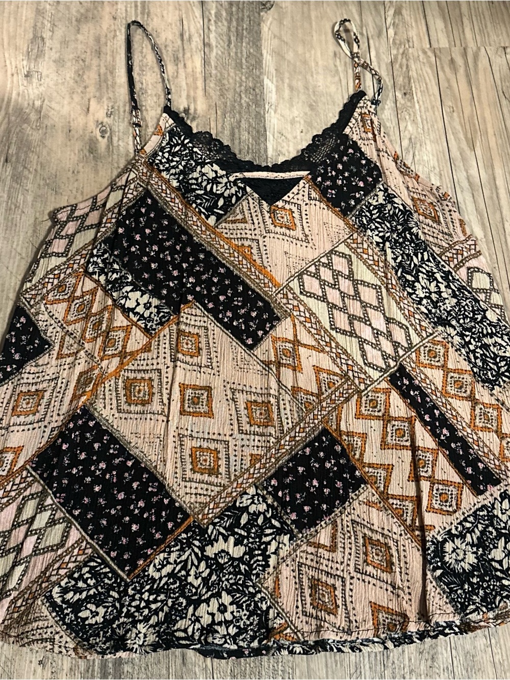 Maurices Patchwork Spaghetti Strap Tank Top - Black & Tan